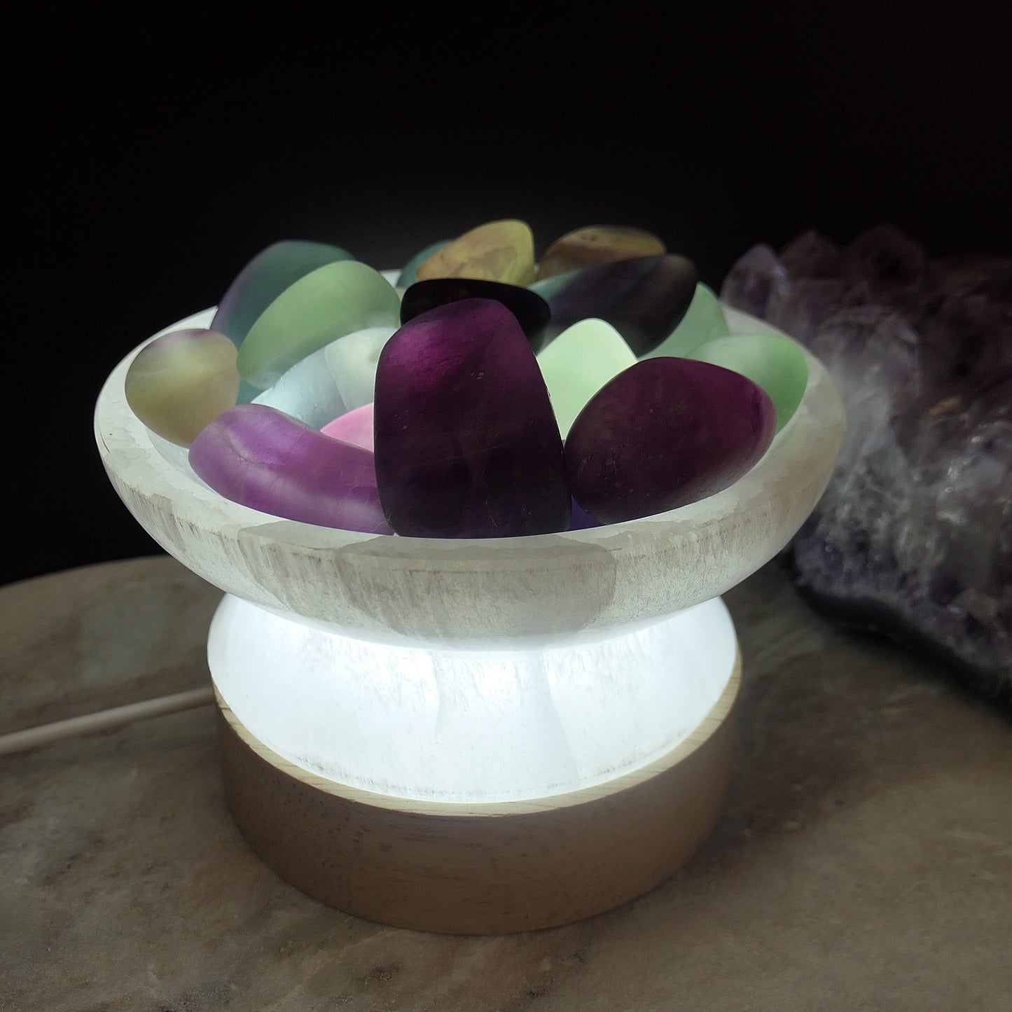 Fluorite tumble fire bowl