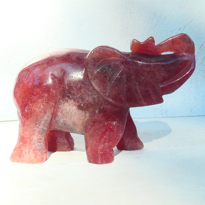 Strawberry Quartz Elephant Carving