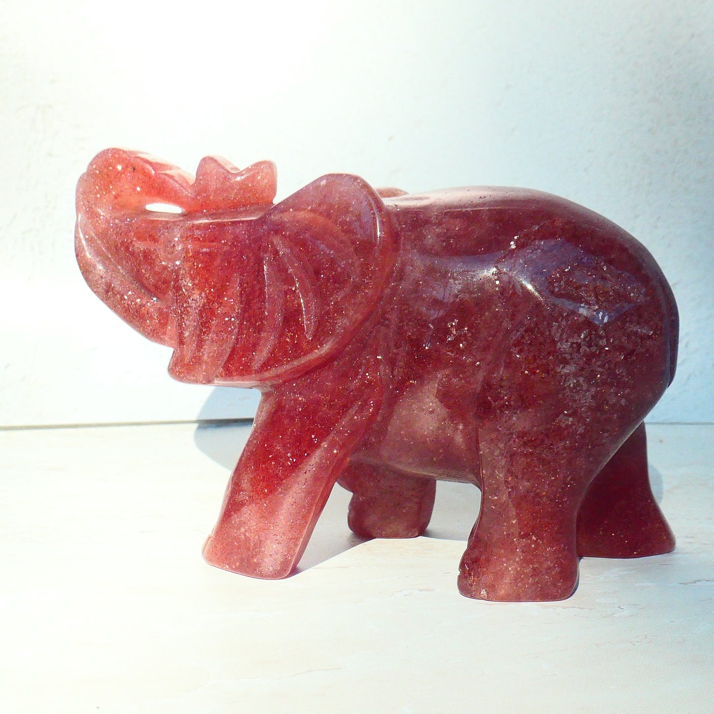 Strawberry Quartz Elephant Carving
