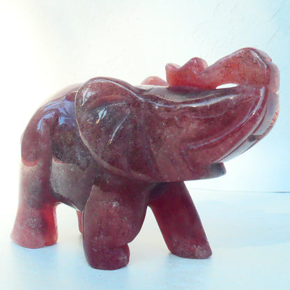 Strawberry Quartz Elephant Carving