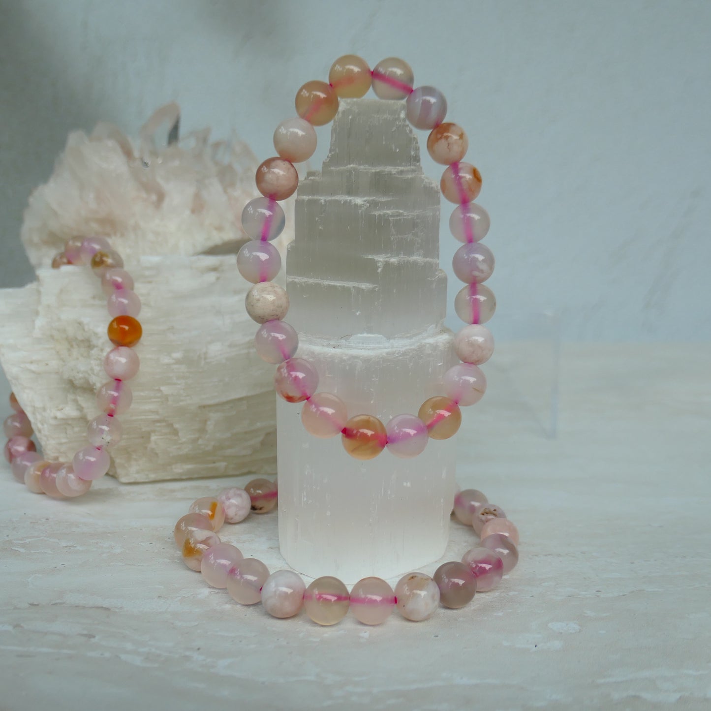 Flower Agate Bead Bracelet 8mm