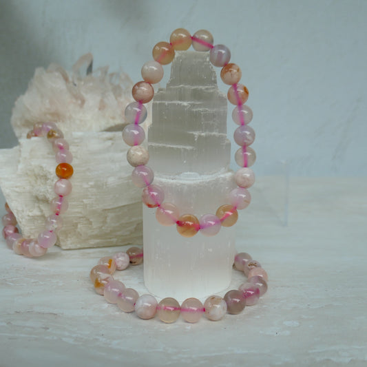 Flower Agate Bead Bracelet 8mm