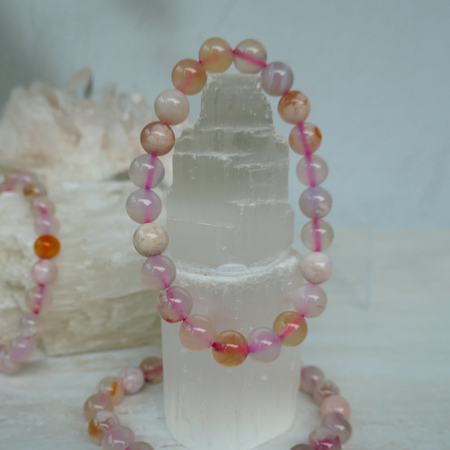 Flower Agate Bead Bracelet 8mm
