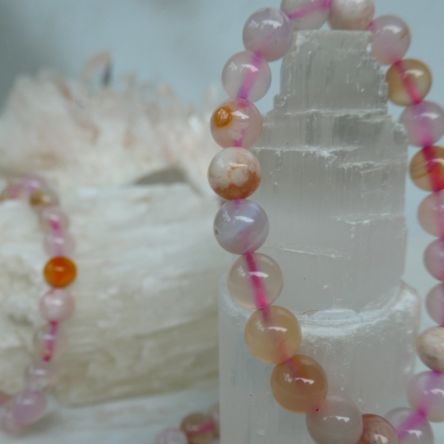 Flower Agate Bead Bracelet 8mm