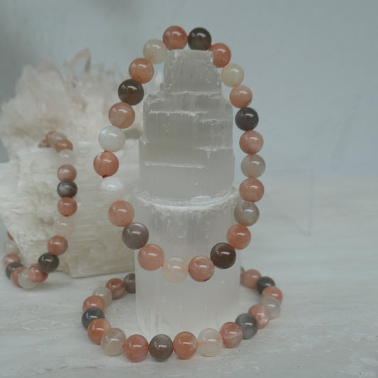 Mixed Moonstone 8mm Bead Bracelet