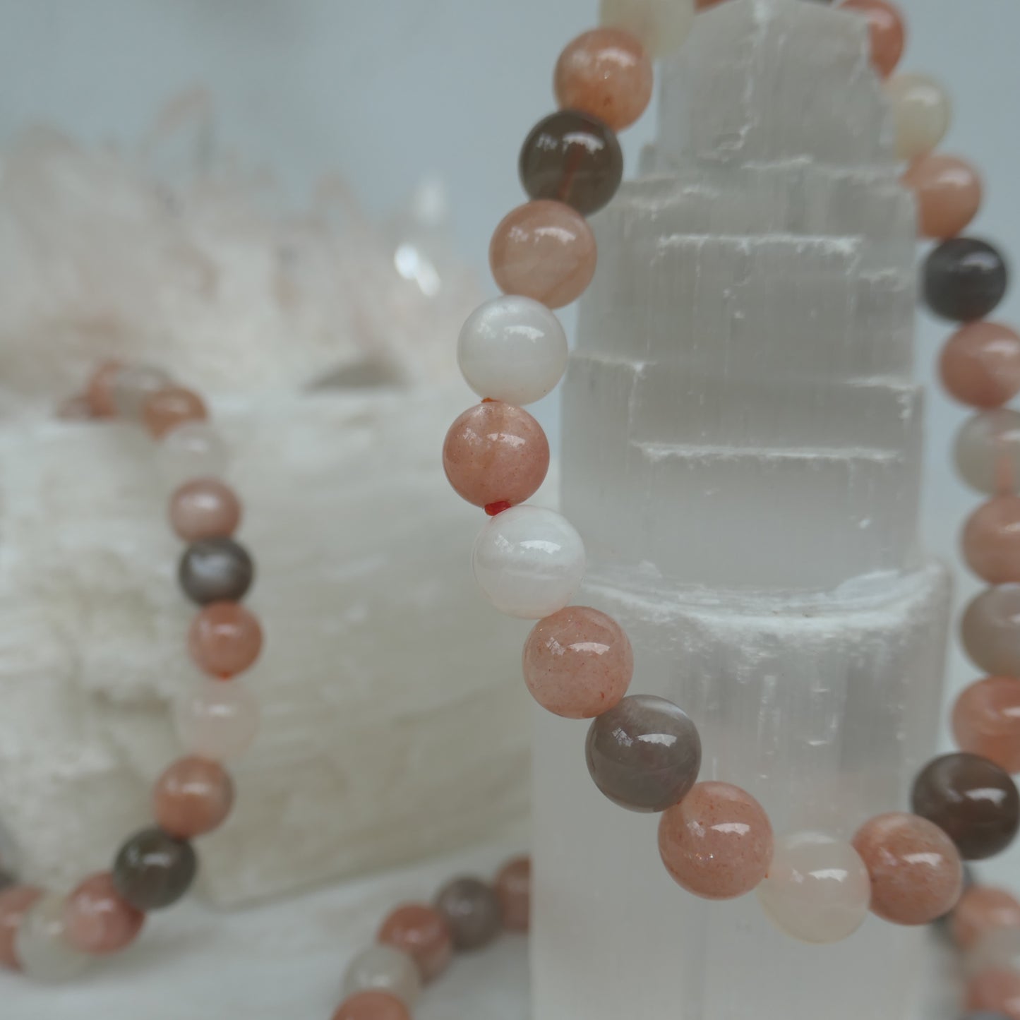 Mixed Moonstone 8mm Bead Bracelet
