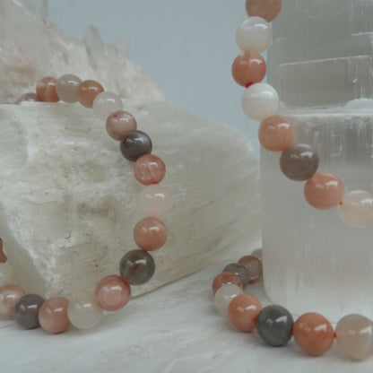 Mixed Moonstone 8mm Bead Bracelet