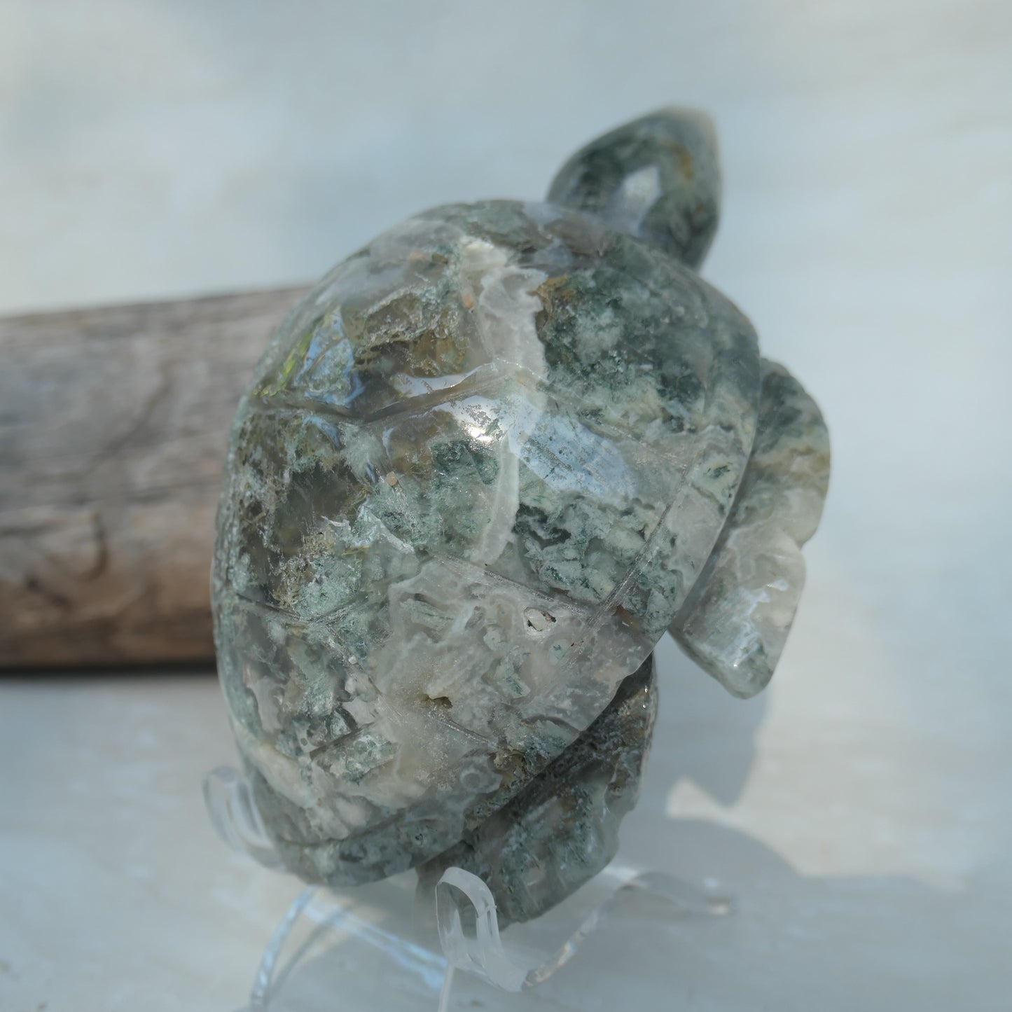 Moss Agate Turtle Carving