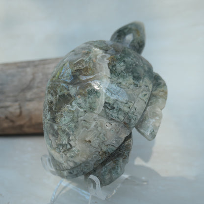 Moss Agate Turtle Carving