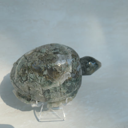 Moss Agate Turtle Carving