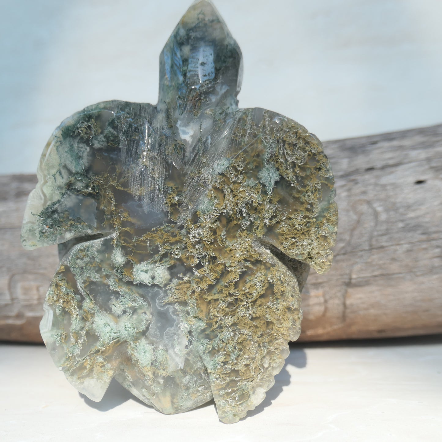 Moss Agate Turtle Carving