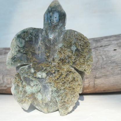 Moss Agate Turtle Carving