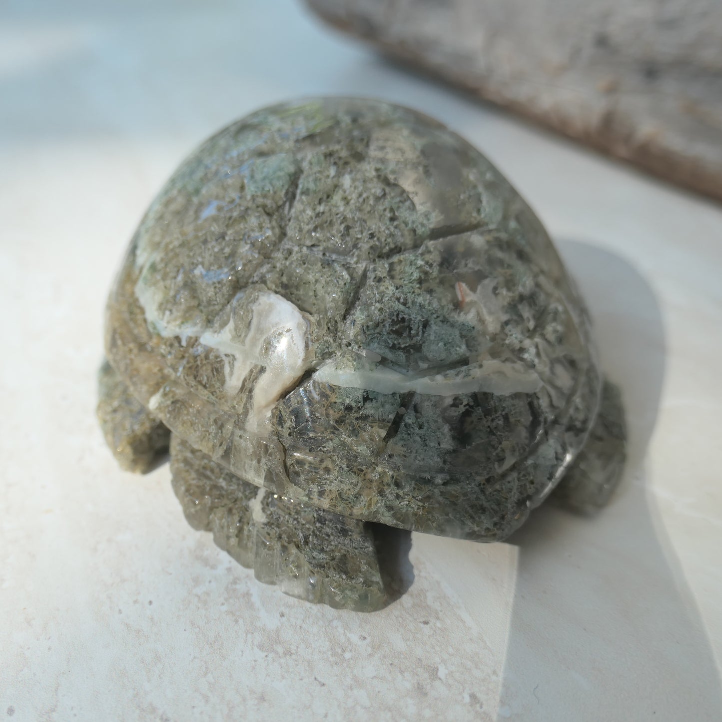 Moss Agate Turtle Carving