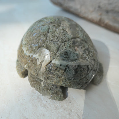 Moss Agate Turtle Carving