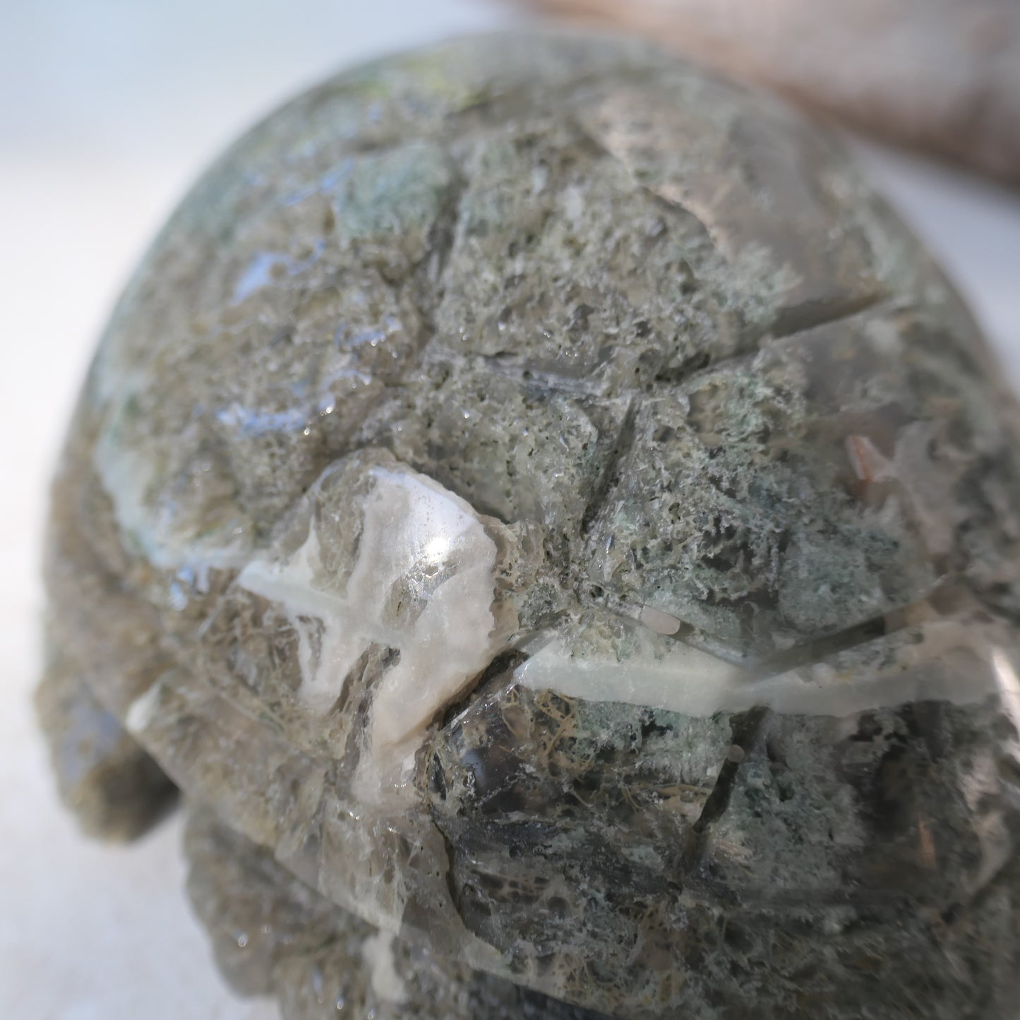 Moss Agate Turtle Carving