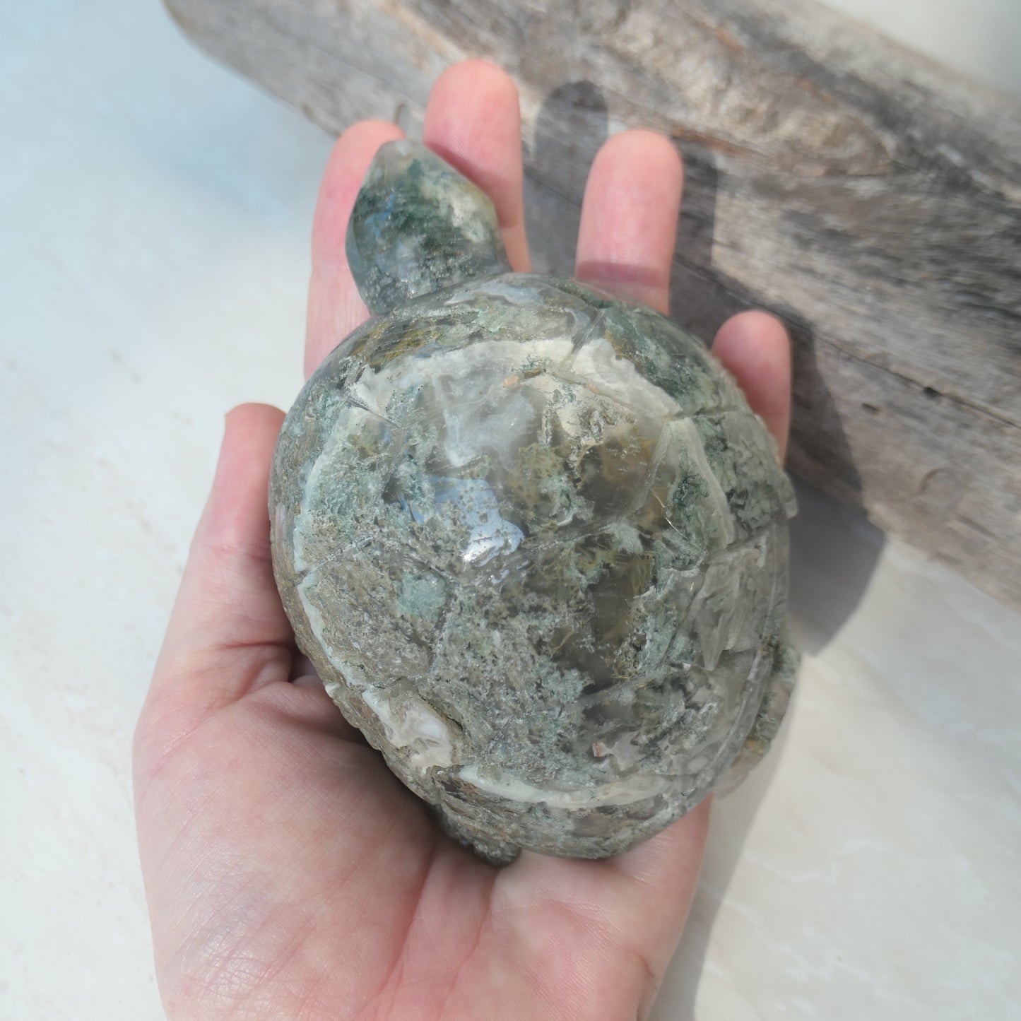 Moss Agate Turtle Carving