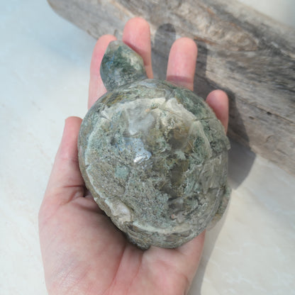 Moss Agate Turtle Carving