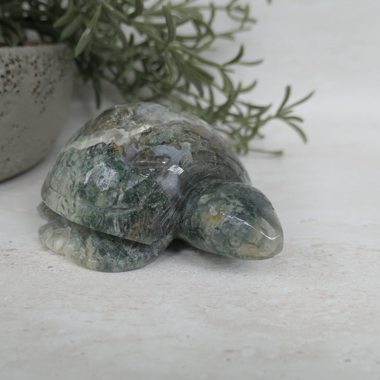 Moss Agate Turtle Carving