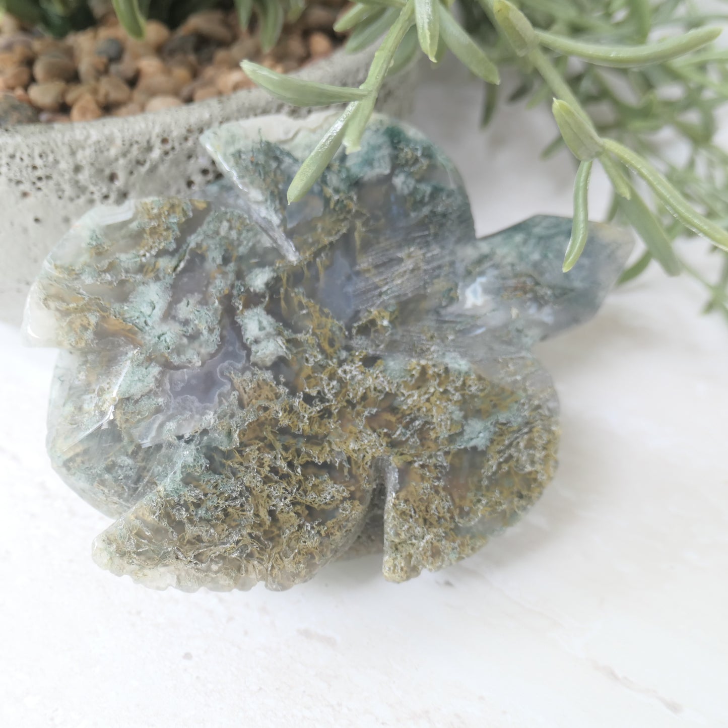 Moss Agate Turtle Carving