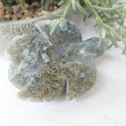 Moss Agate Turtle Carving