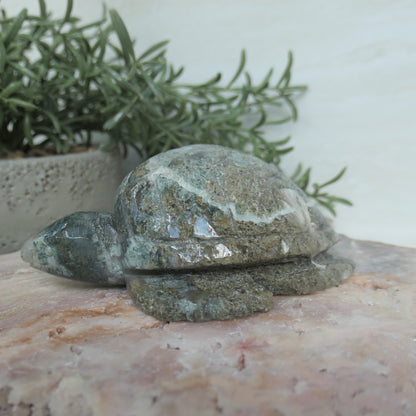 Moss Agate Turtle Carving