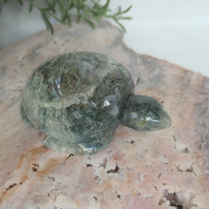 Moss Agate Turtle Carving