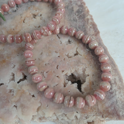 Rhodochrosite Bead Bracelet - 7-8mm