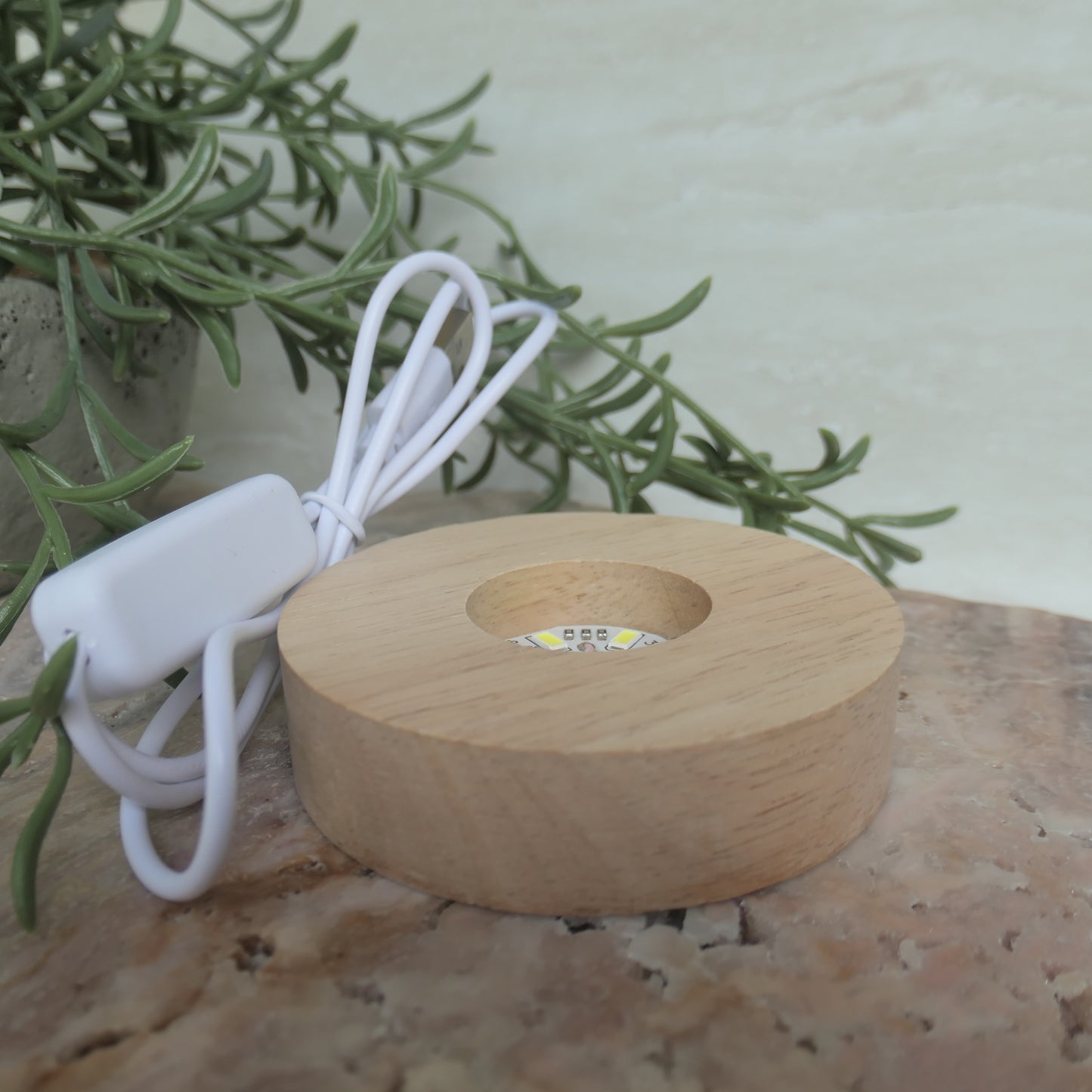 LED USB White Light Wooden Base