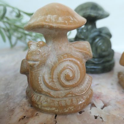 Yellow Jasper Snail and Mushroom Carving