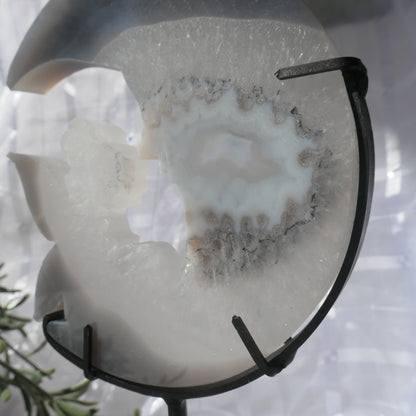 Druzy Agate Fairy and Moon on Black Metal Stand
