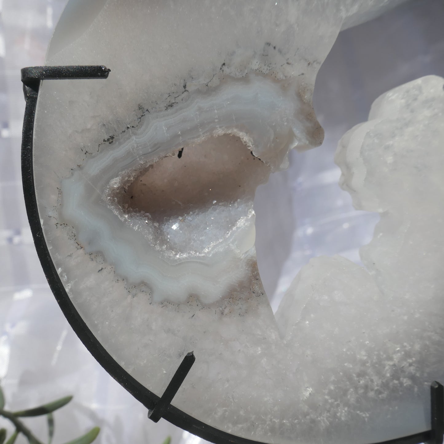 Druzy Agate Fairy and Moon on Black Metal Stand