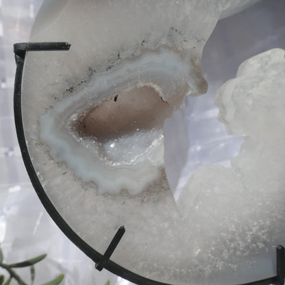 Druzy Agate Fairy and Moon on Black Metal Stand