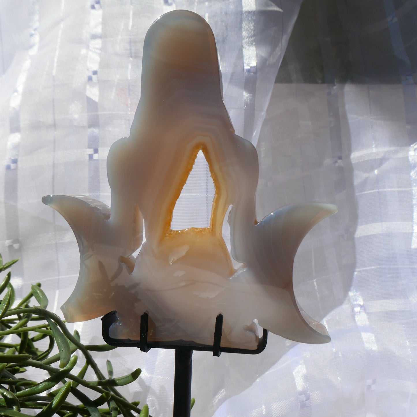 Druzy Agate Moon Goddess on Black Metal Stand