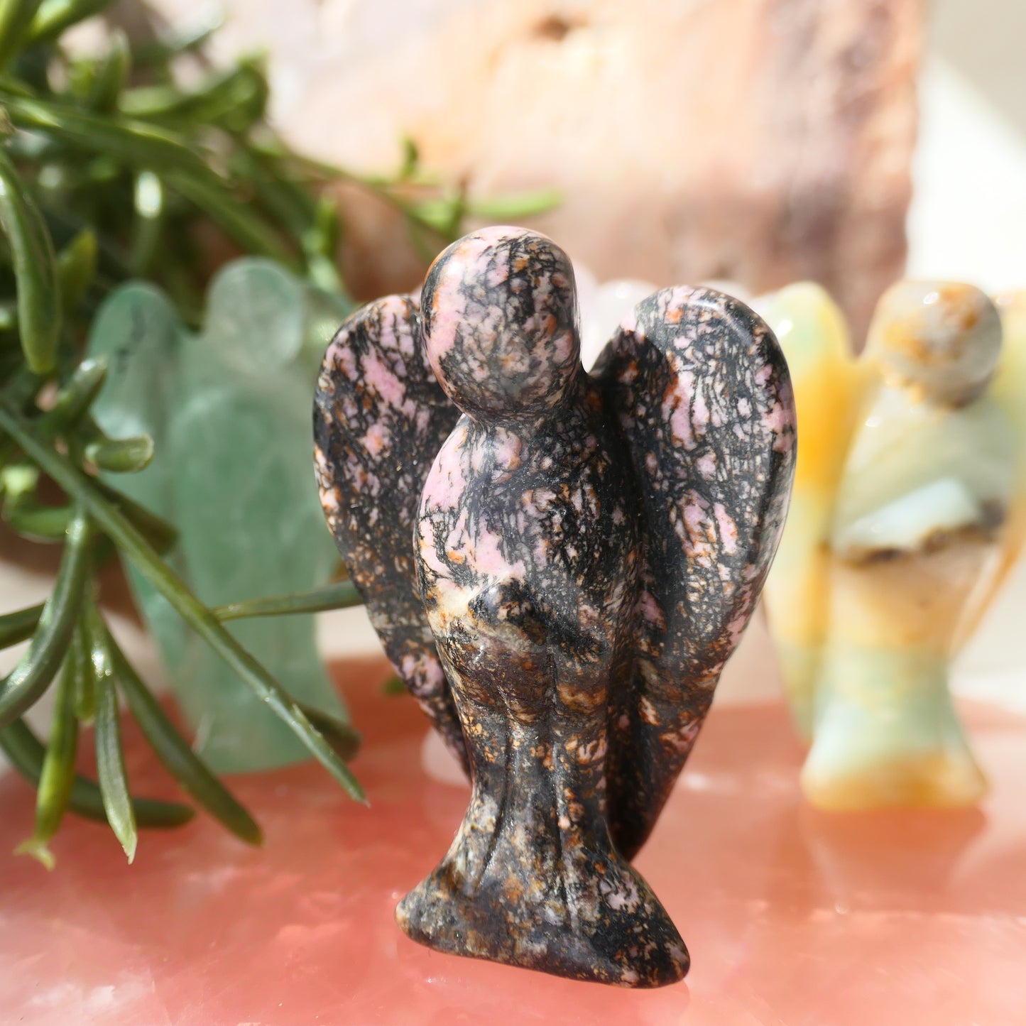 Rhodonite Angel Carving