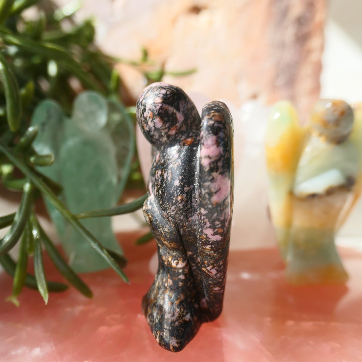 Rhodonite Angel Carving