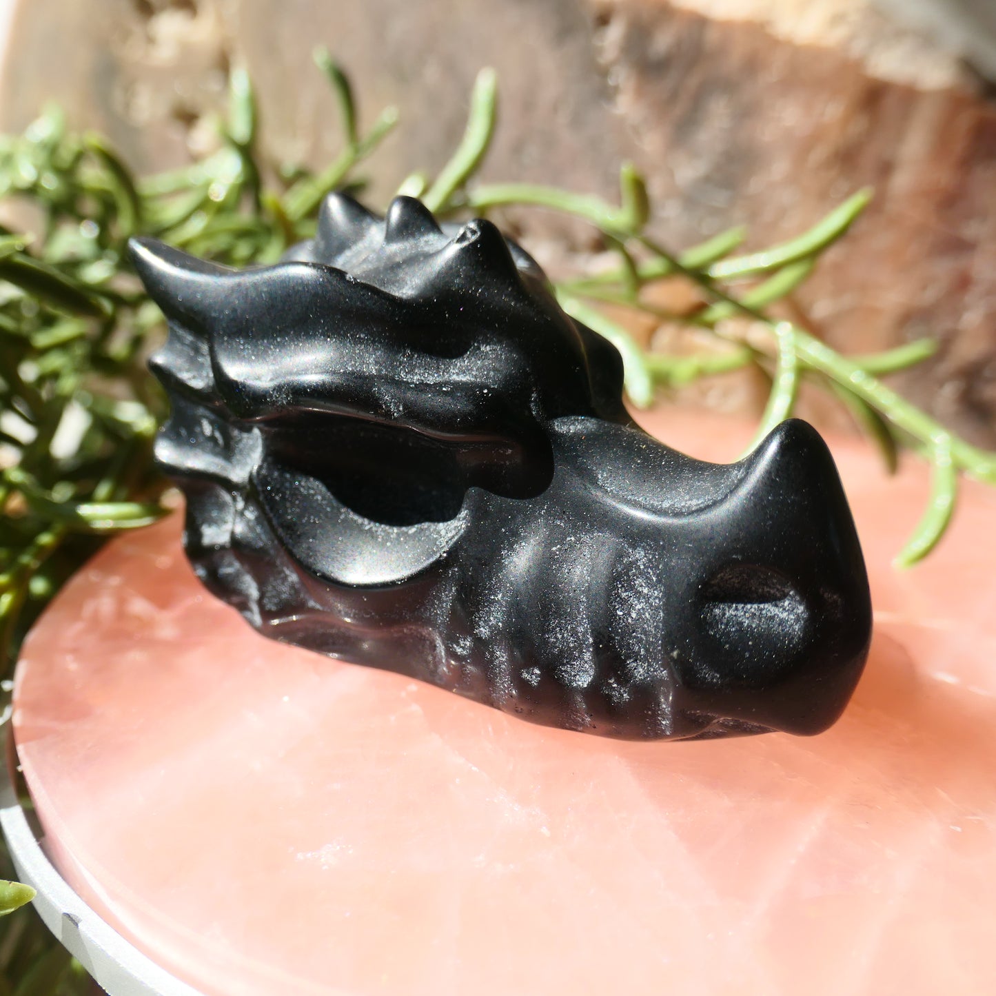 Black Obsidian Dragon Head Carving