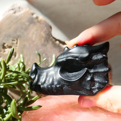 Black Obsidian Dragon Head Carving