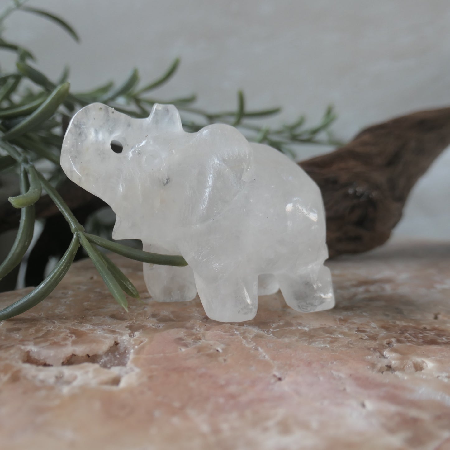 Clear Quartz Happy Elephant Carving with inclusions