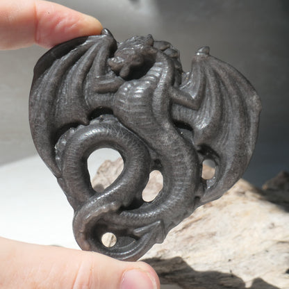 Silver Sheen Obsidian Dragon