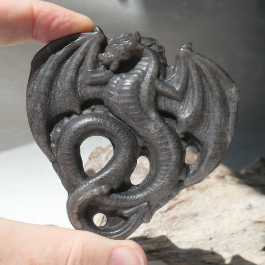 Silver Sheen Obsidian Dragon
