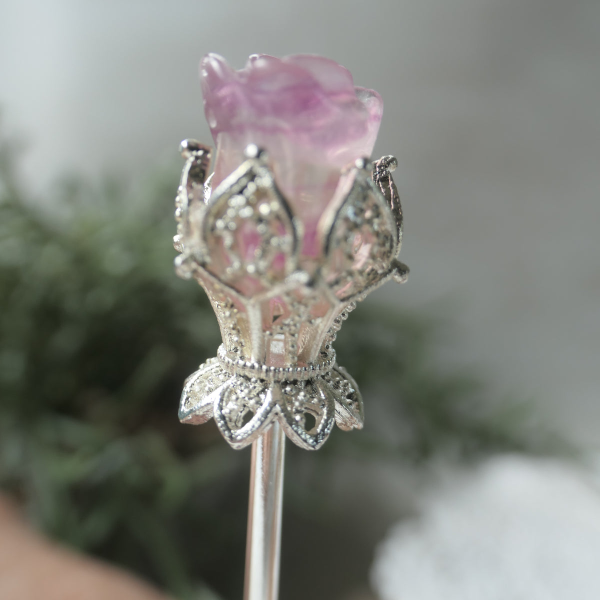 Fluorite Rose Hair Pin