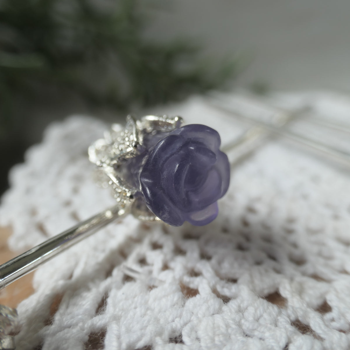 Fluorite Rose Hair Pin