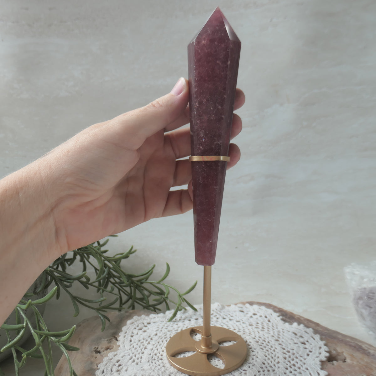 Strawberry Quartz Wand on Stand #1