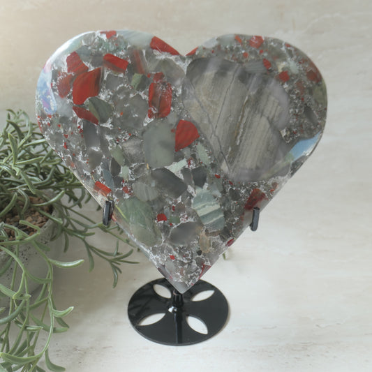 African Blood Stone Heart on stand