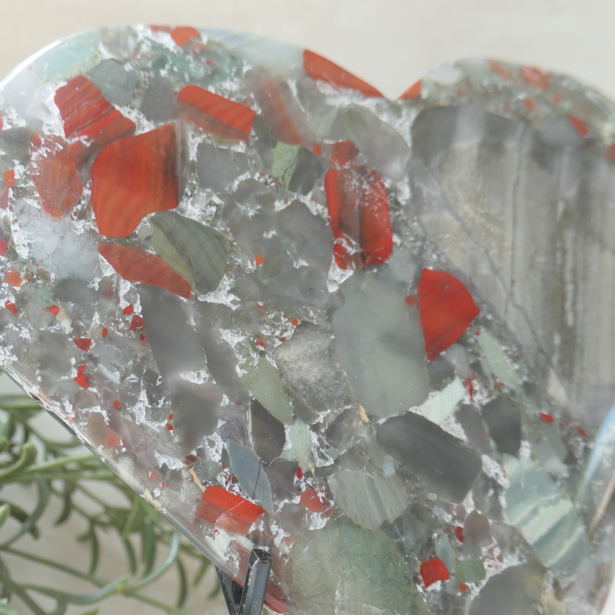 African Blood Stone Heart on stand
