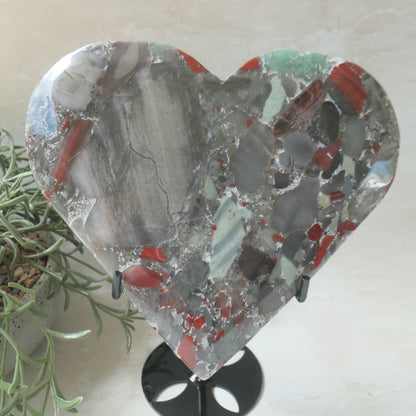 African Blood Stone Heart on stand