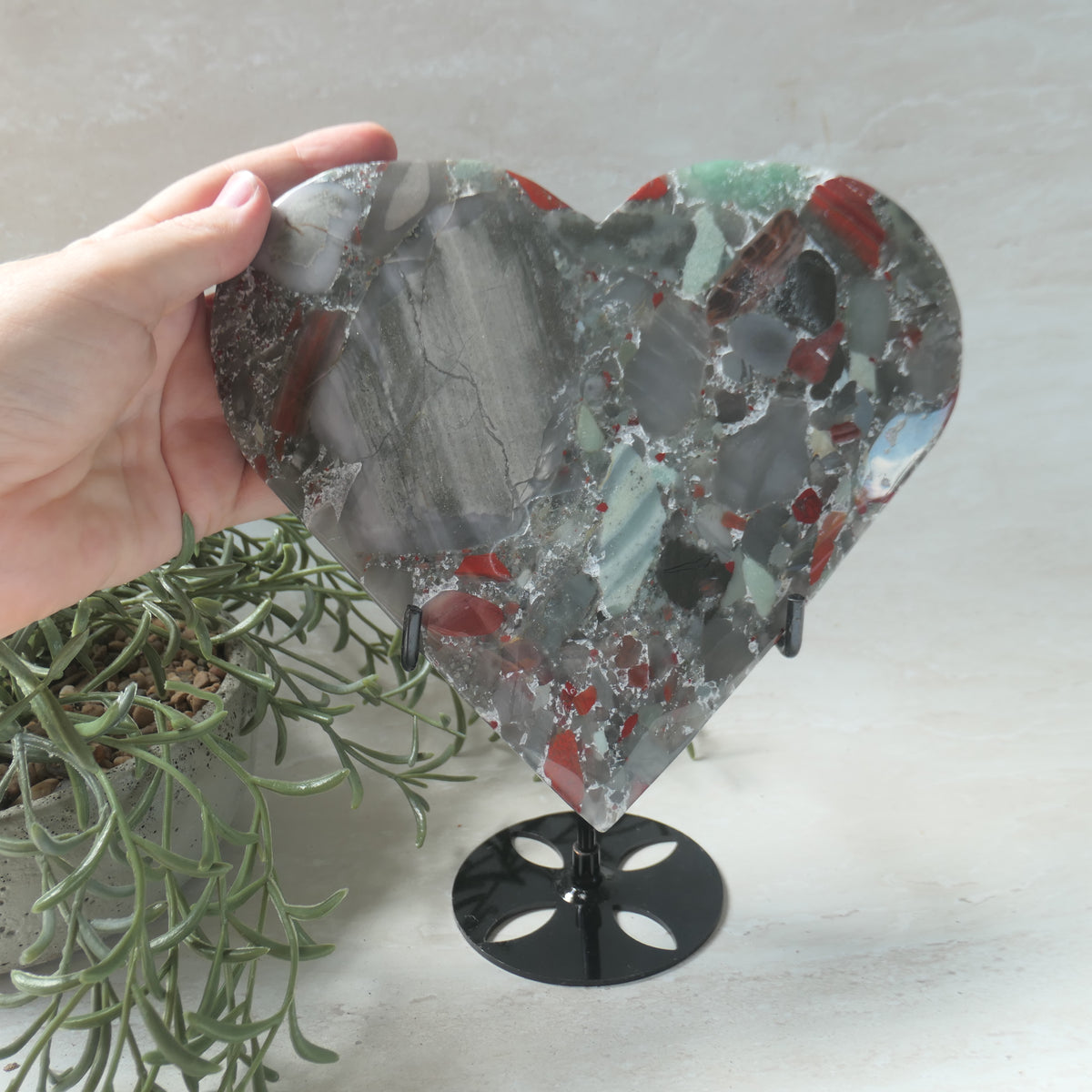African Blood Stone Heart on stand