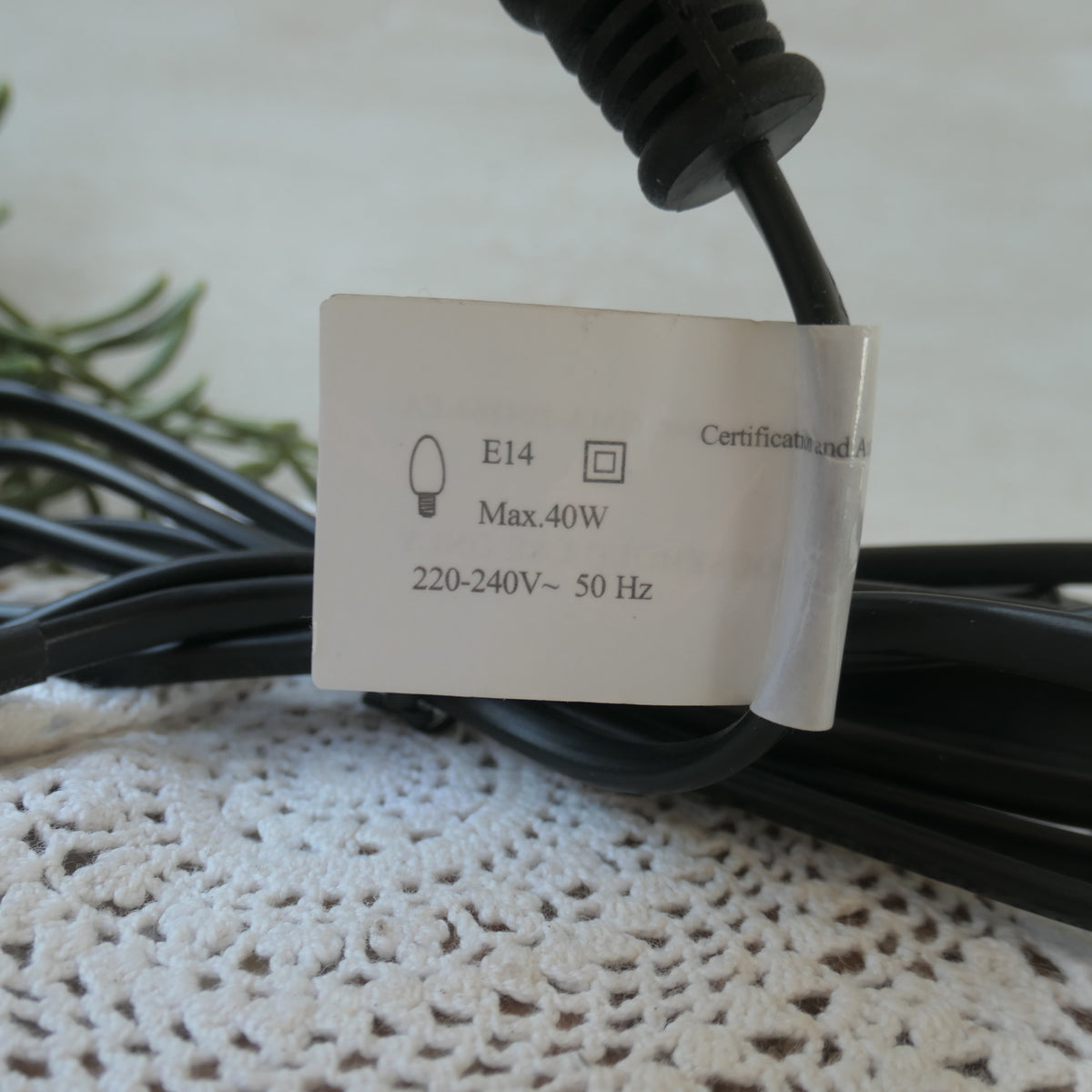 Replacement Crystal Lamp Power Cord – Black (220V-240V)