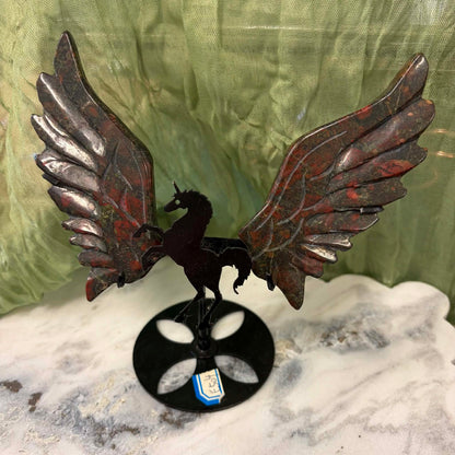 Blood Stone Unicorn Wings on metal stand #1