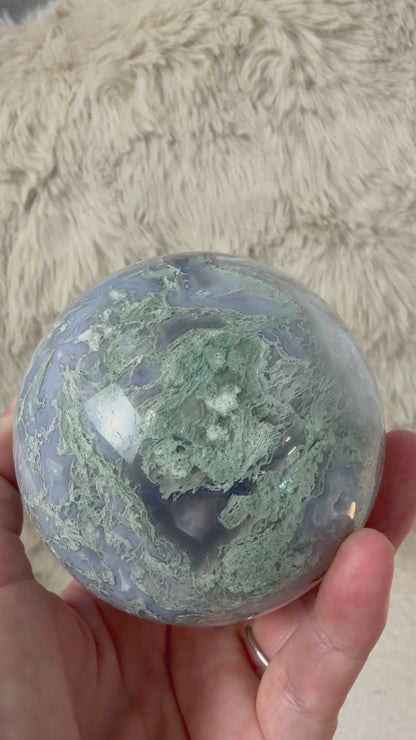 Moss agate and druzy sphere